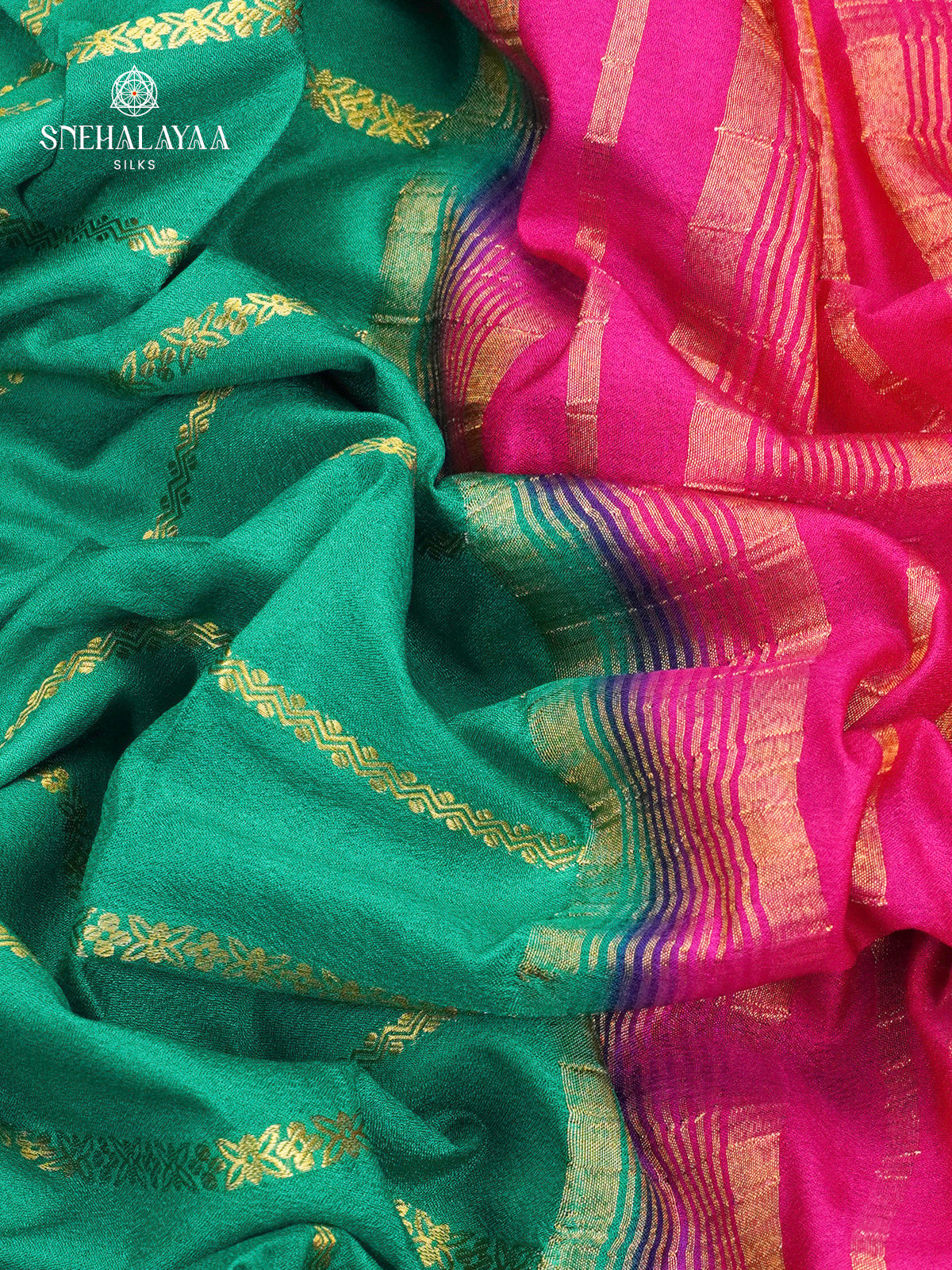 Teal Green Printed Mysore Silk Saree