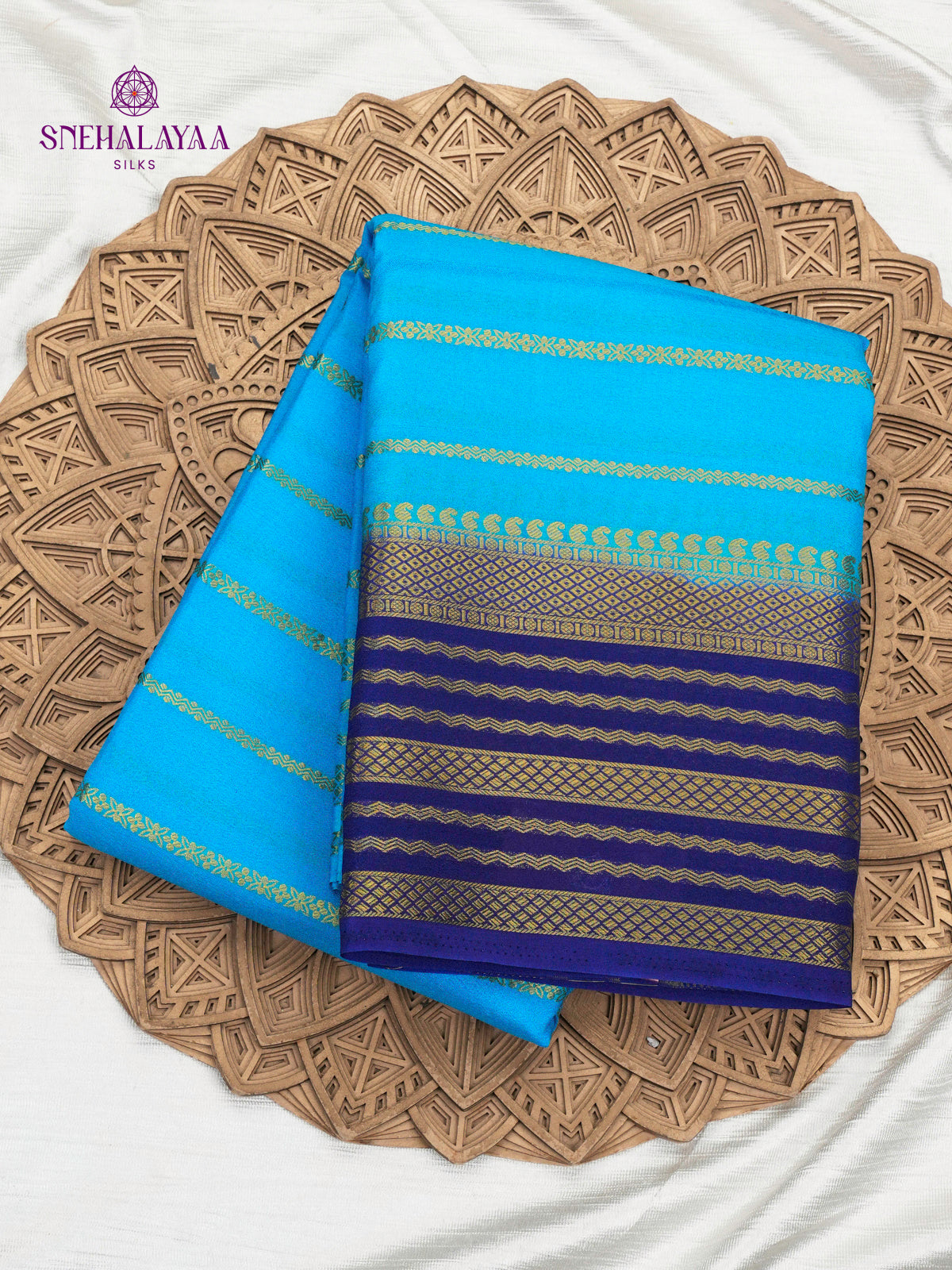Sky Blue Printed Mysore Silk Saree