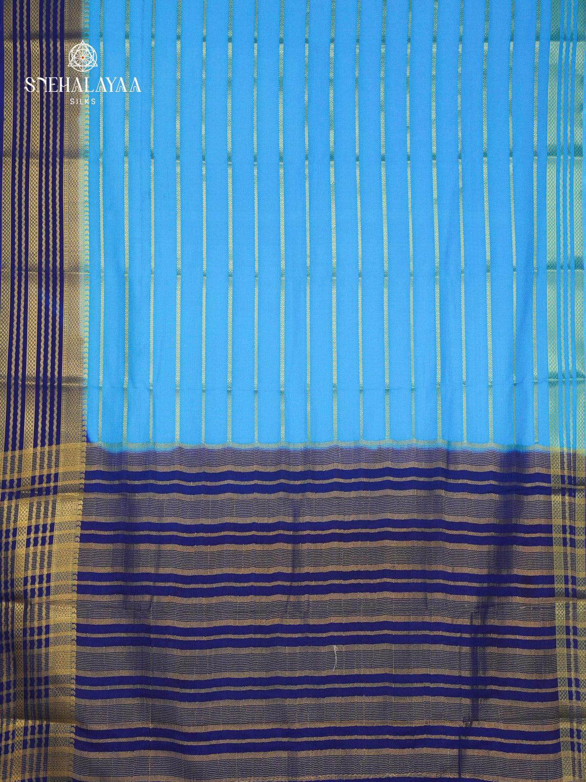 Sky Blue Printed Mysore Silk Saree