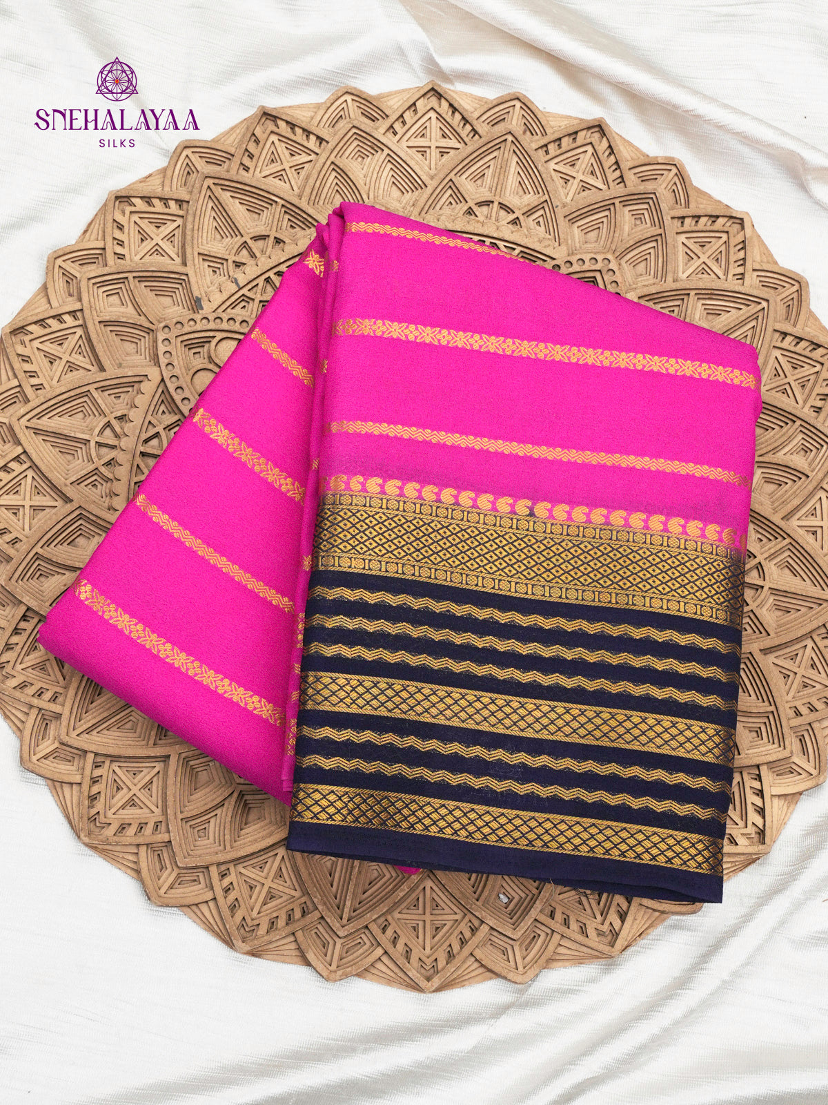 Rani Pink Printed Mysore Silk Saree