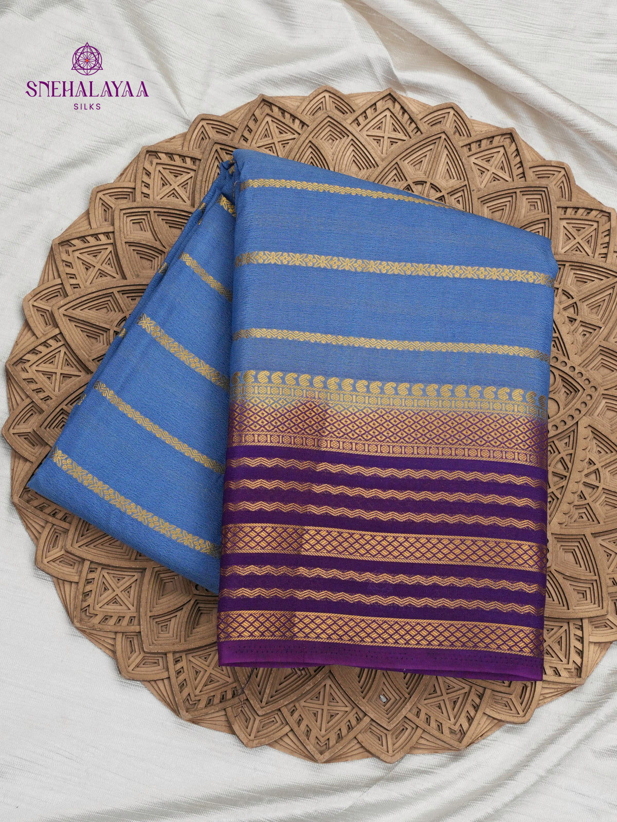Blue Printed Mysore Silk Saree
