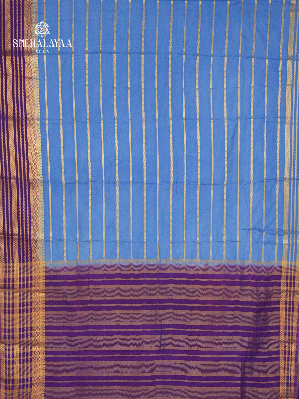 Blue Printed Mysore Silk Saree