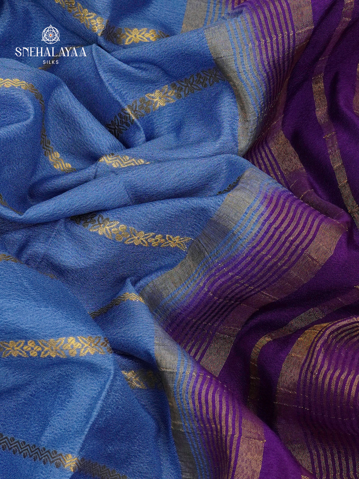 Blue Printed Mysore Silk Saree