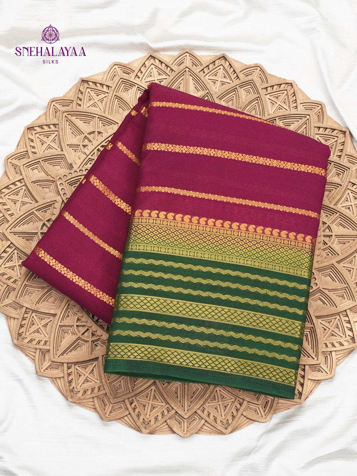 Burgundy Printed Mysore Silk Saree