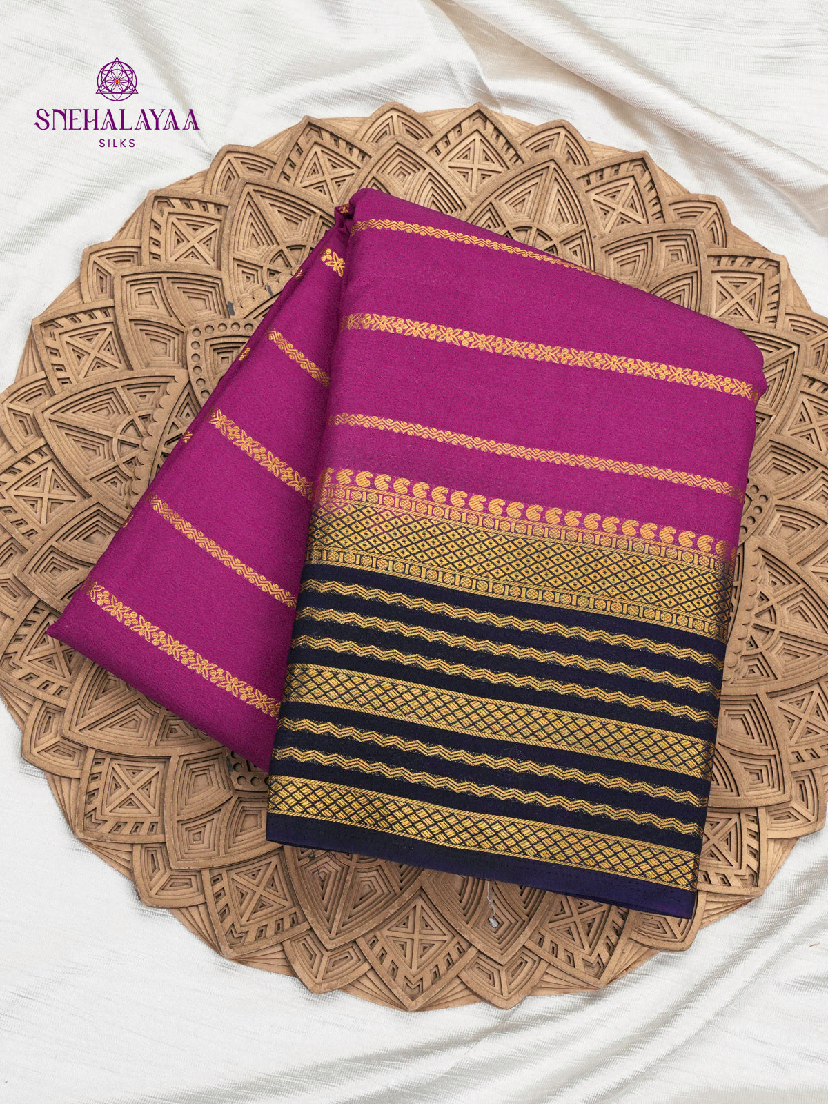Violet Printed Mysore Silk Saree