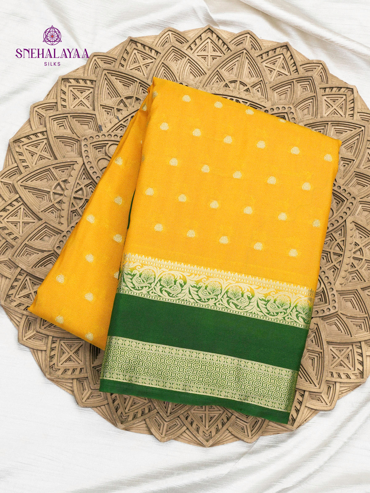 Mango Yellow Printed Mysore Silk Saree