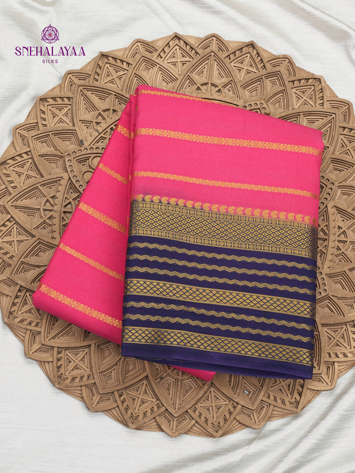 Pink Printed Mysore Silk Saree