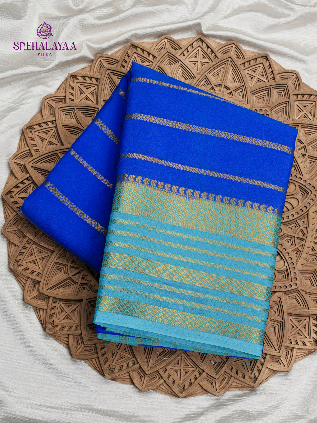 Rich Blue Printed Mysore Silk Saree