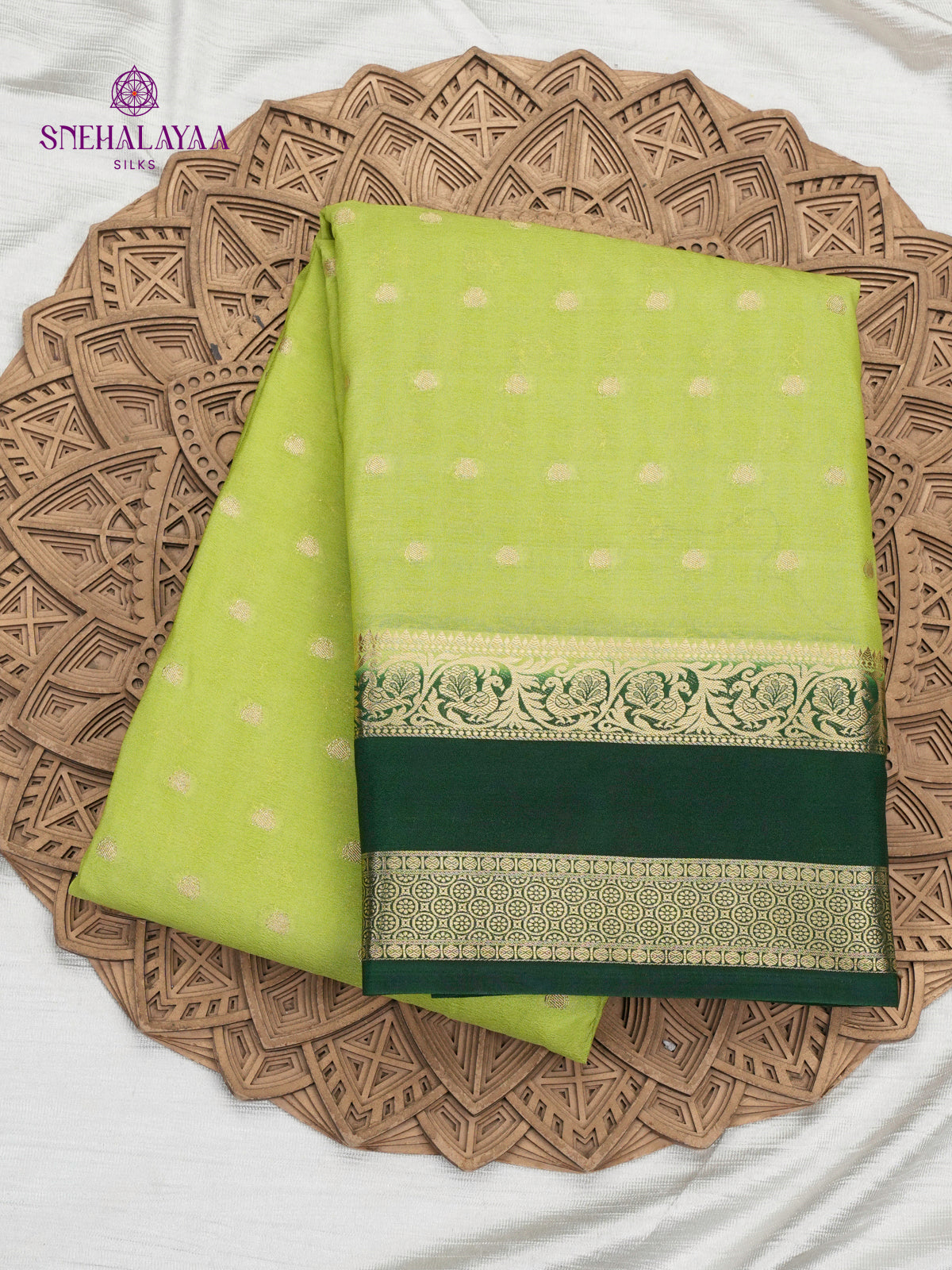 Pista Green Printed Mysore Silk Saree