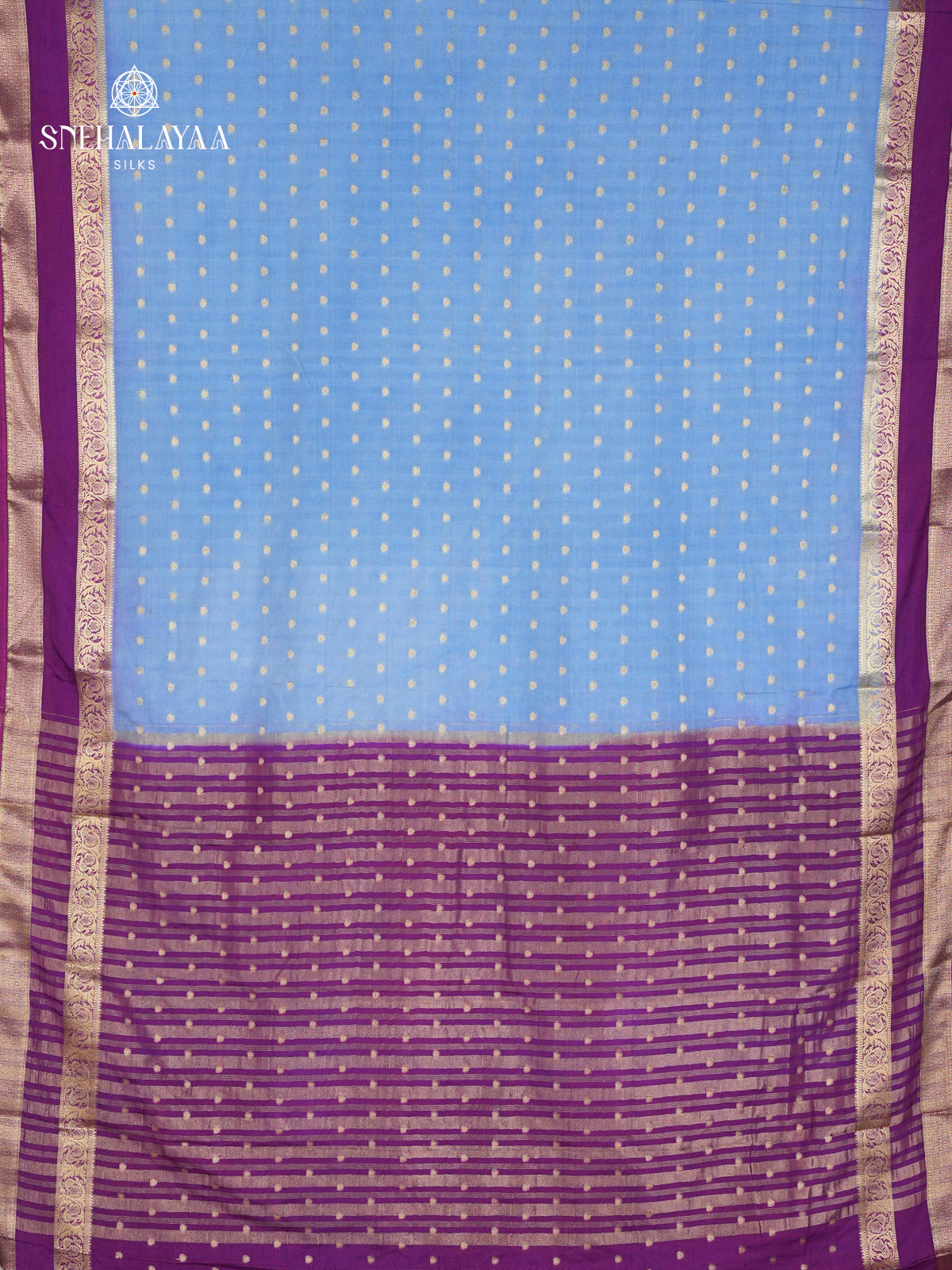 Ocean Blue Printed Mysore Silk Saree
