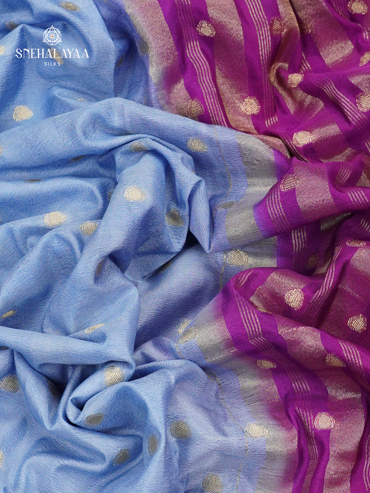 Ocean Blue Printed Mysore Silk Saree