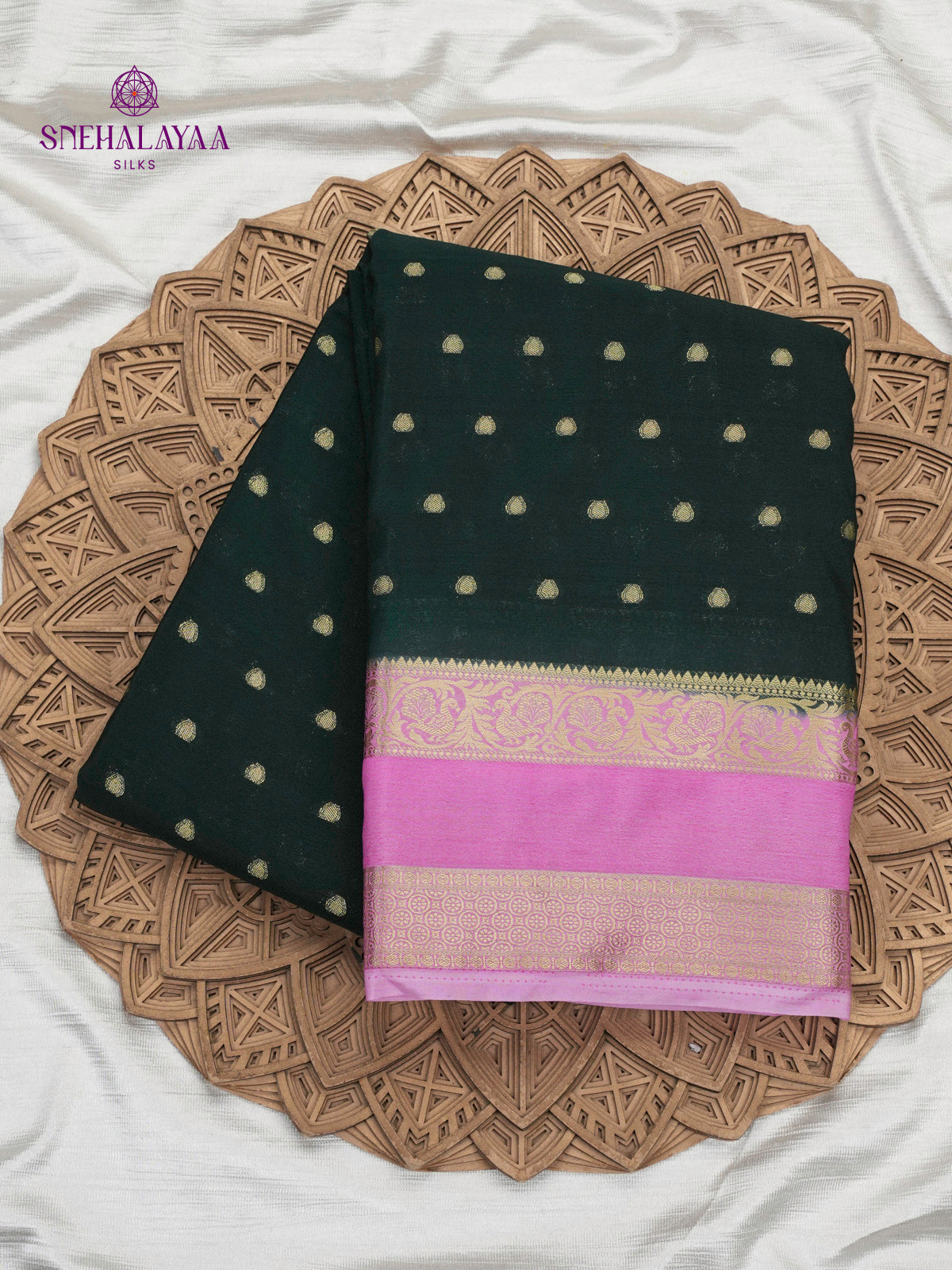 Black Printed Mysore Silk Saree