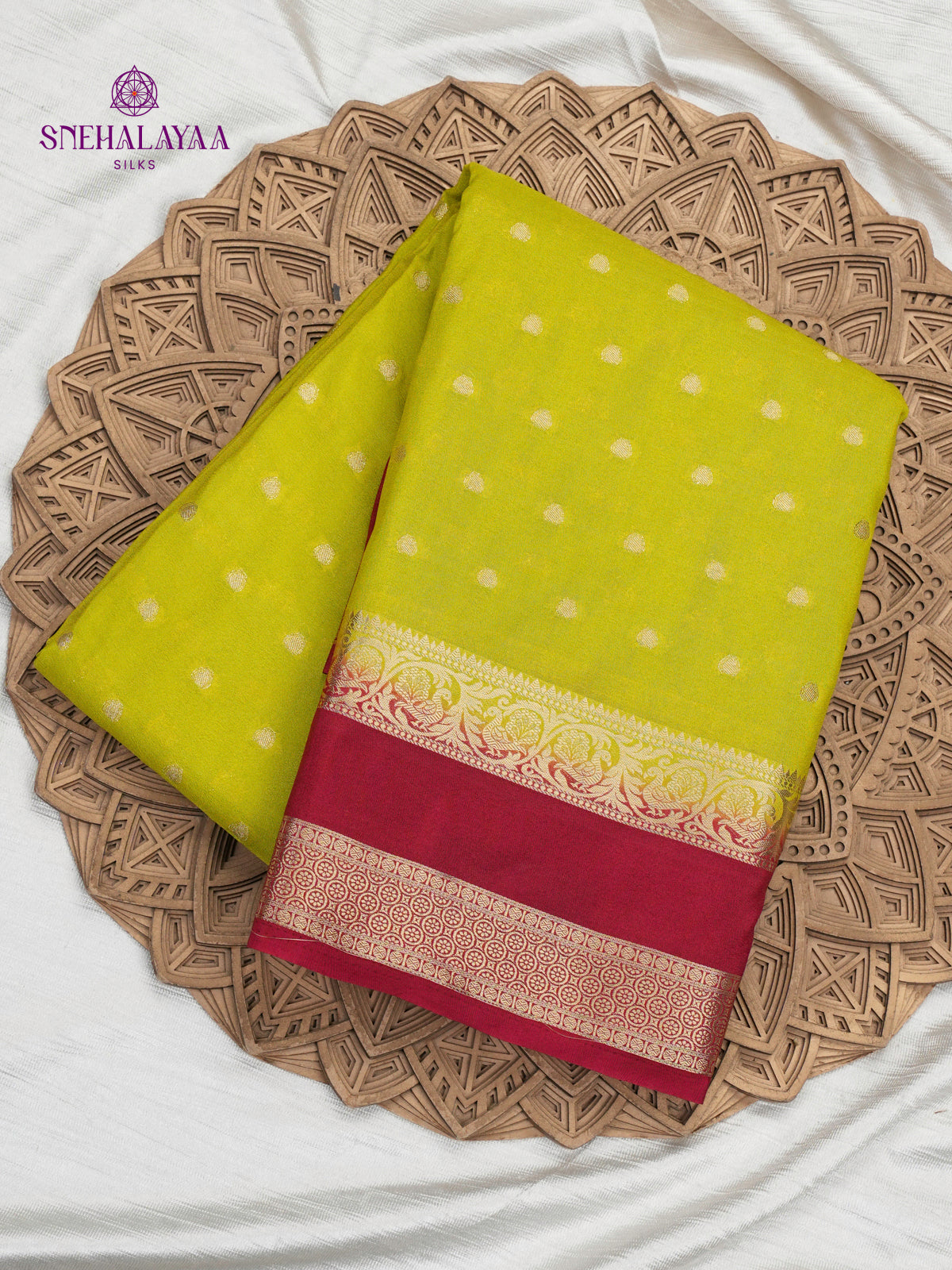 Lemon Yellow Printed Mysore Silk Saree
