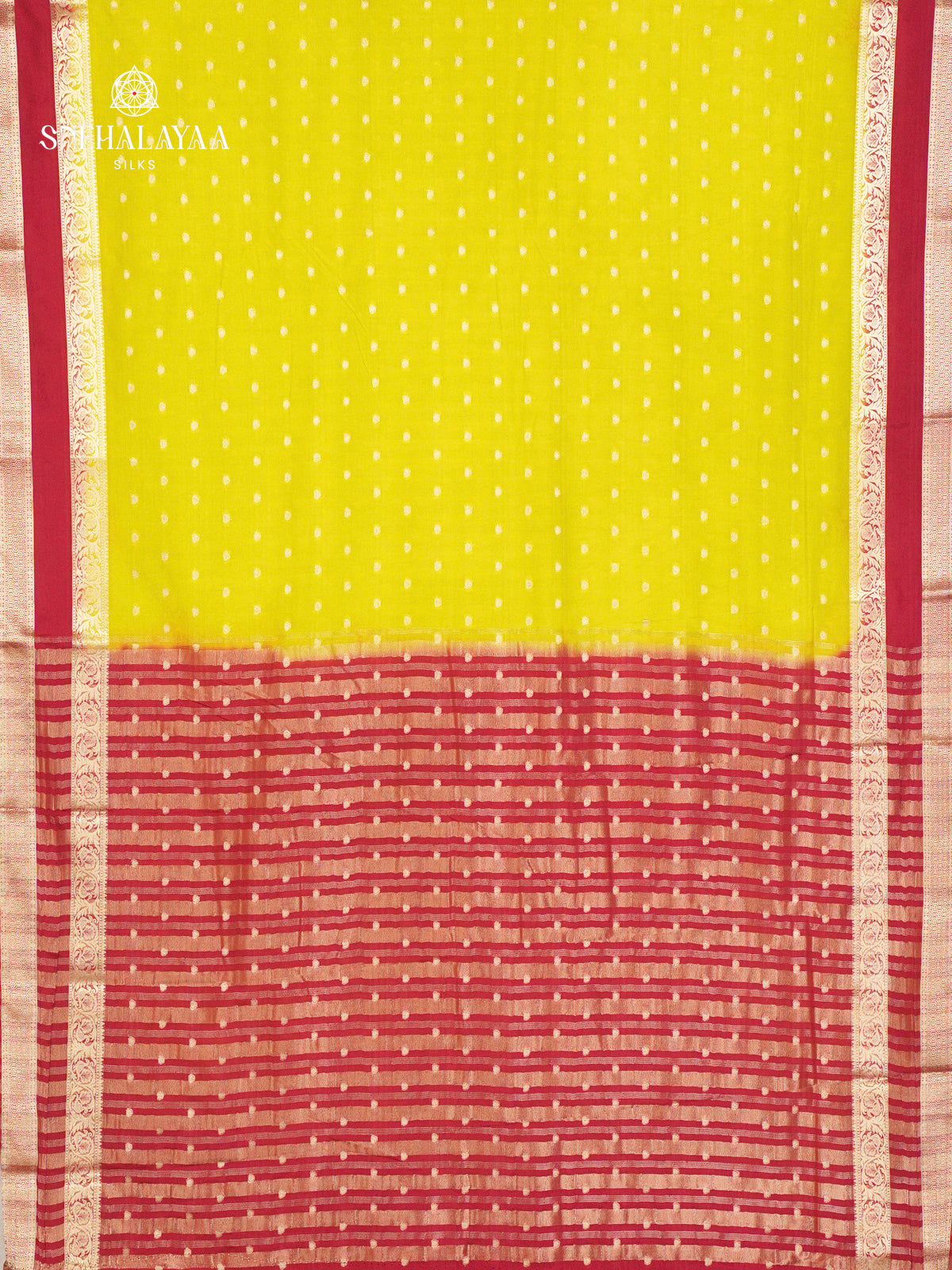 Lemon Yellow Printed Mysore Silk Saree