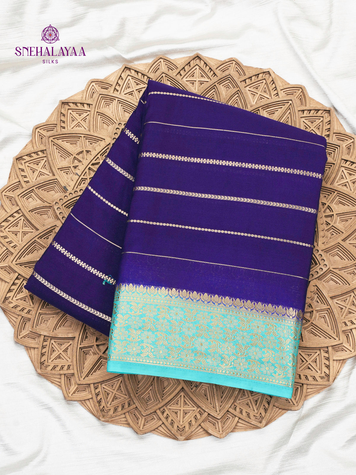 Rich Blue Printed Mysore Silk Saree