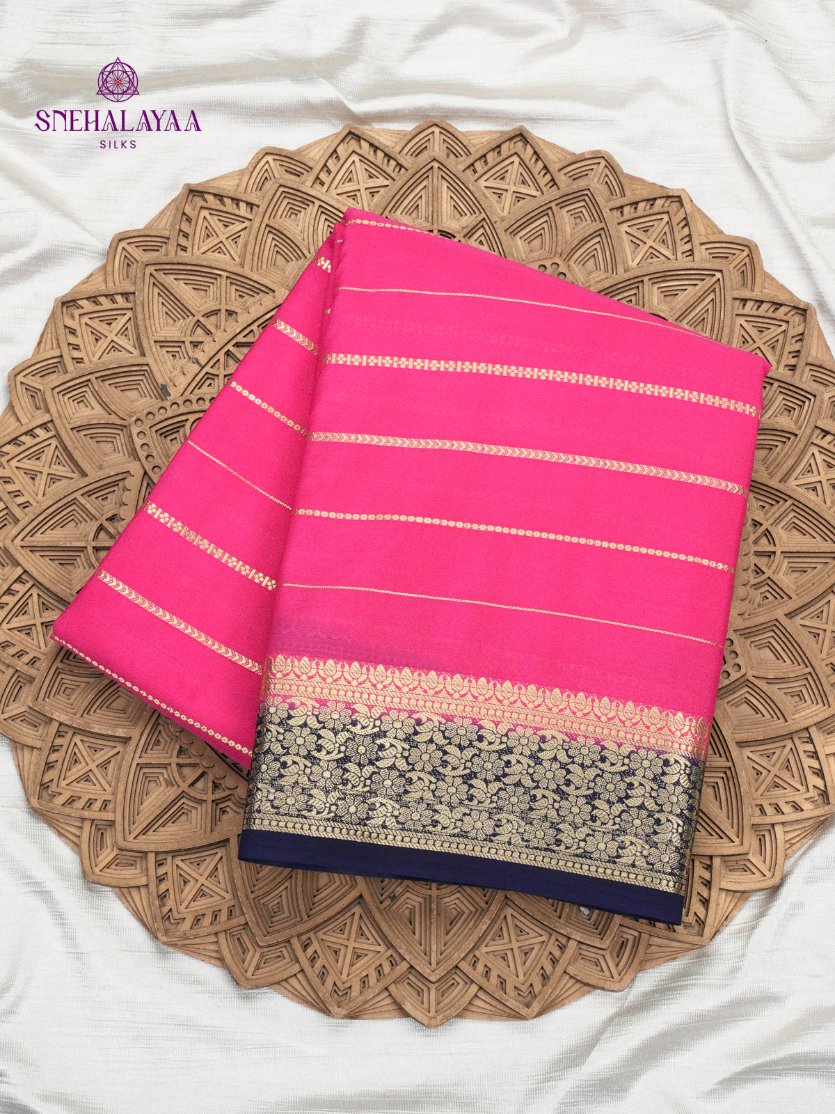 Rani Pink Printed Mysore Silk Saree