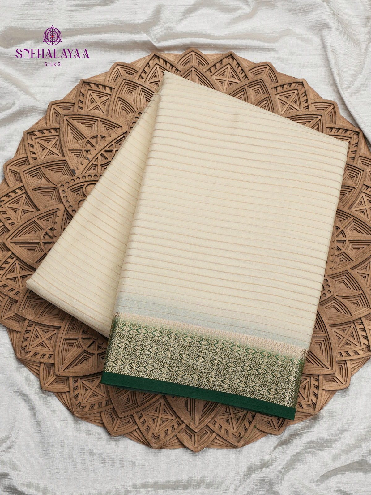 White Printed Mysore Silk Saree