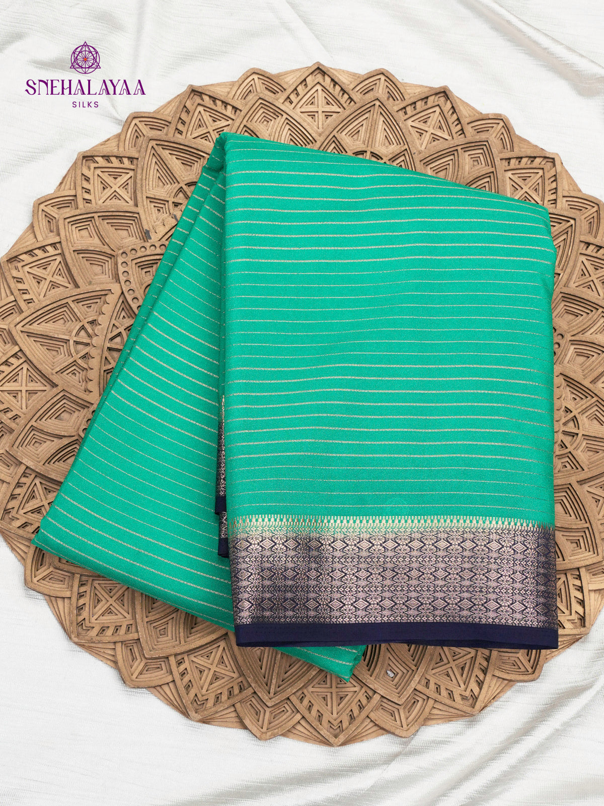 Ocean Green Printed Mysore Silk Saree