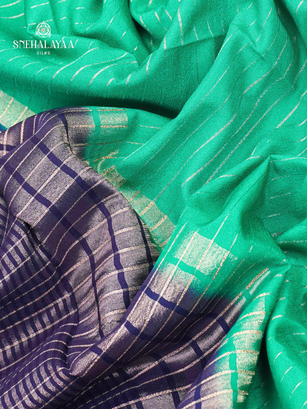Ocean Green Printed Mysore Silk Saree