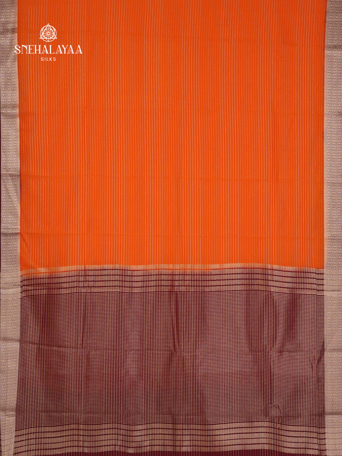 Rust Orange Printed Mysore Silk Saree
