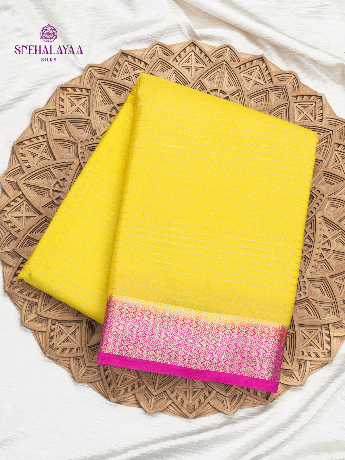 Yellow Printed Mysore Silk Saree