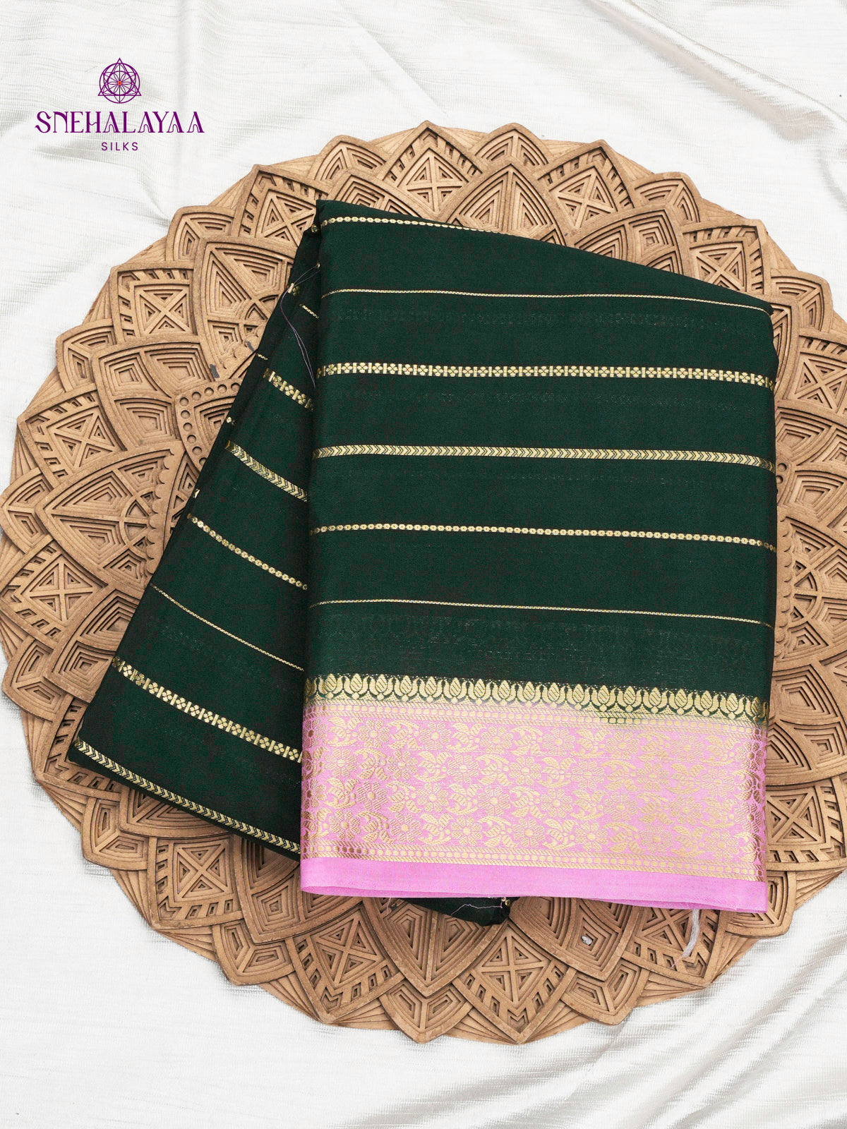 Forest Green Printed Mysore Silk Saree