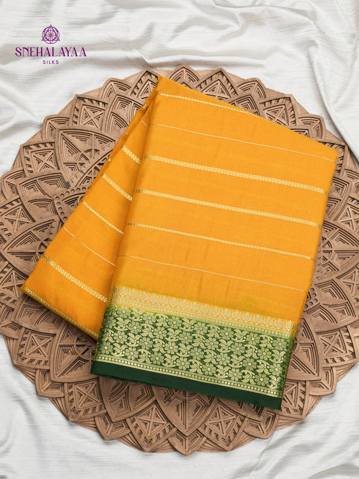 Mango Yellow Printed Mysore Silk Saree