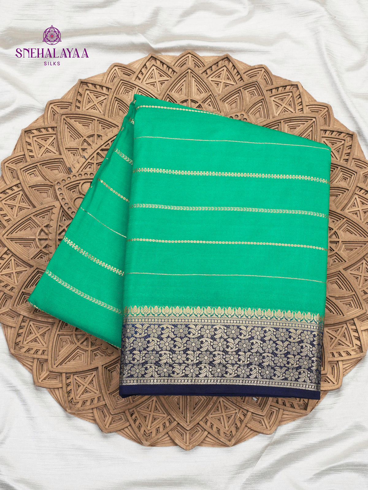 Sea Green Printed Mysore Silk Saree