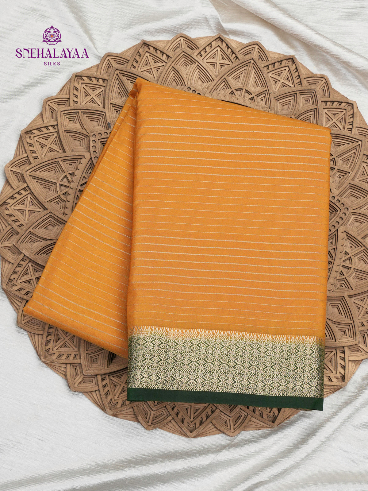 Orange Printed Mysore Silk Saree