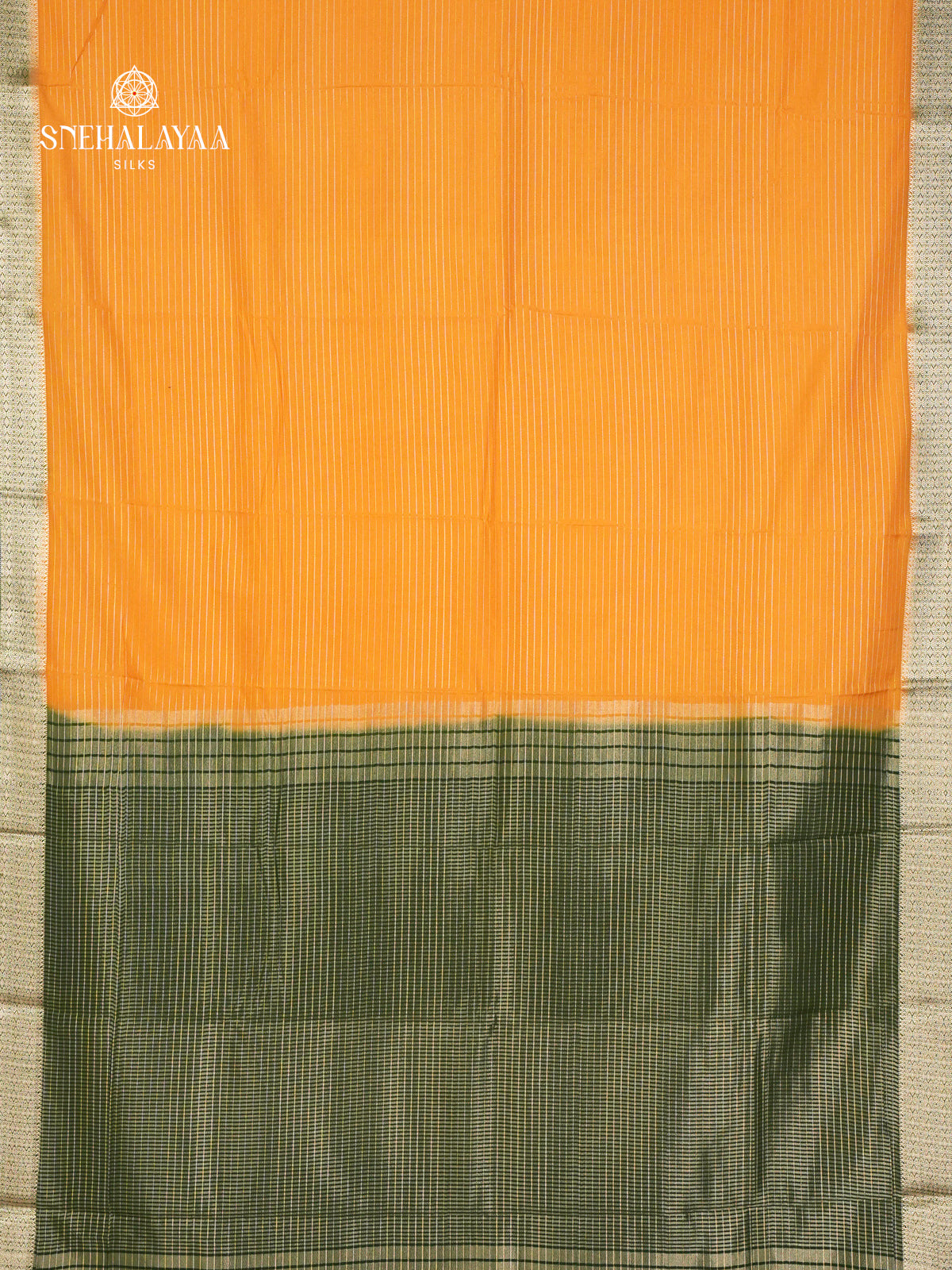 Orange Printed Mysore Silk Saree
