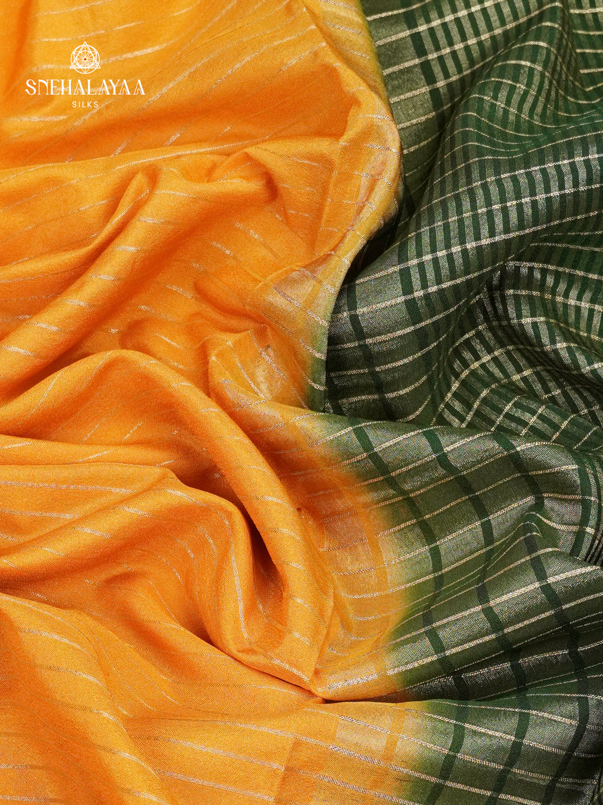 Orange Printed Mysore Silk Saree