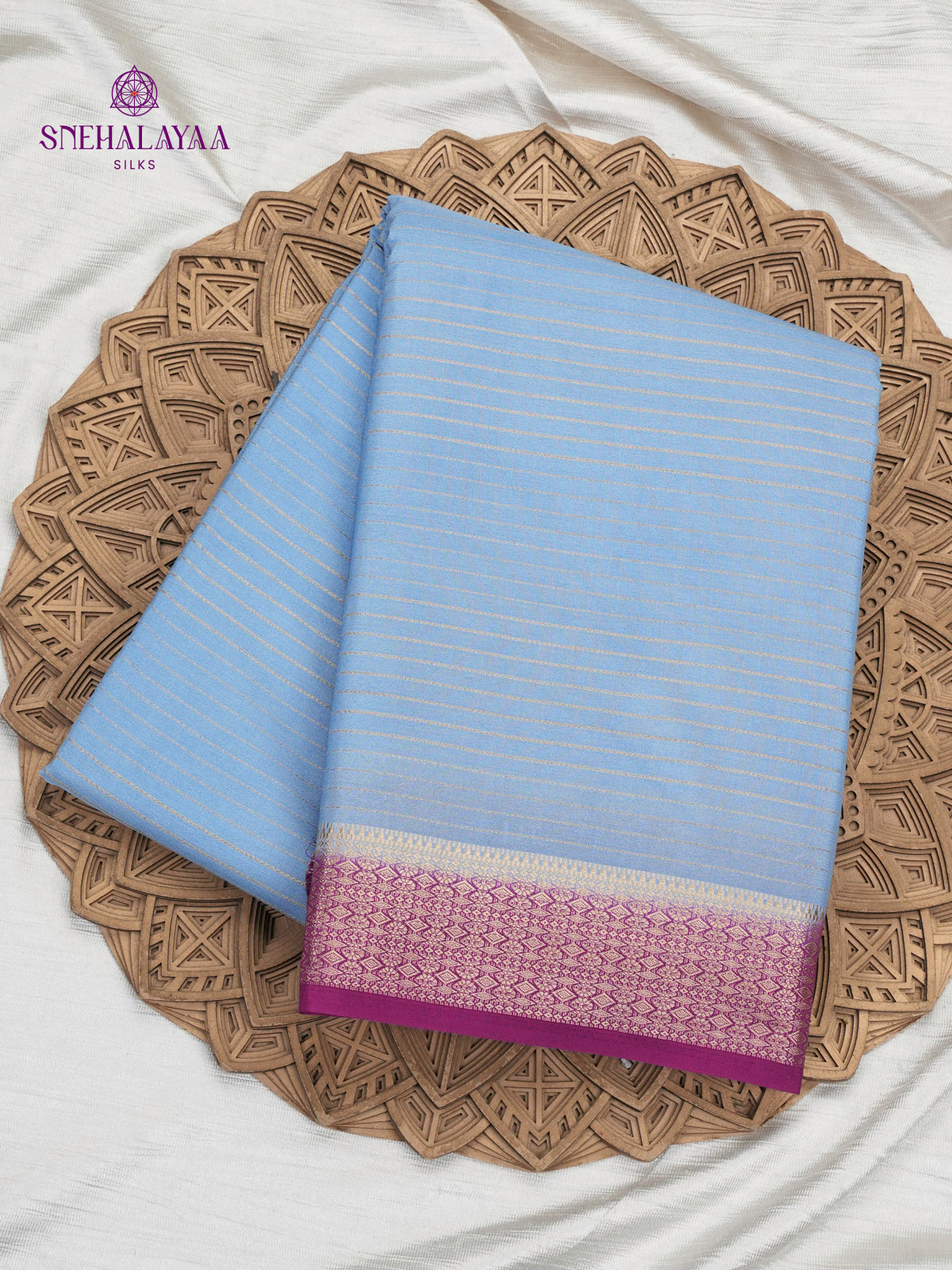 Sky Blue Printed Mysore Silk Saree