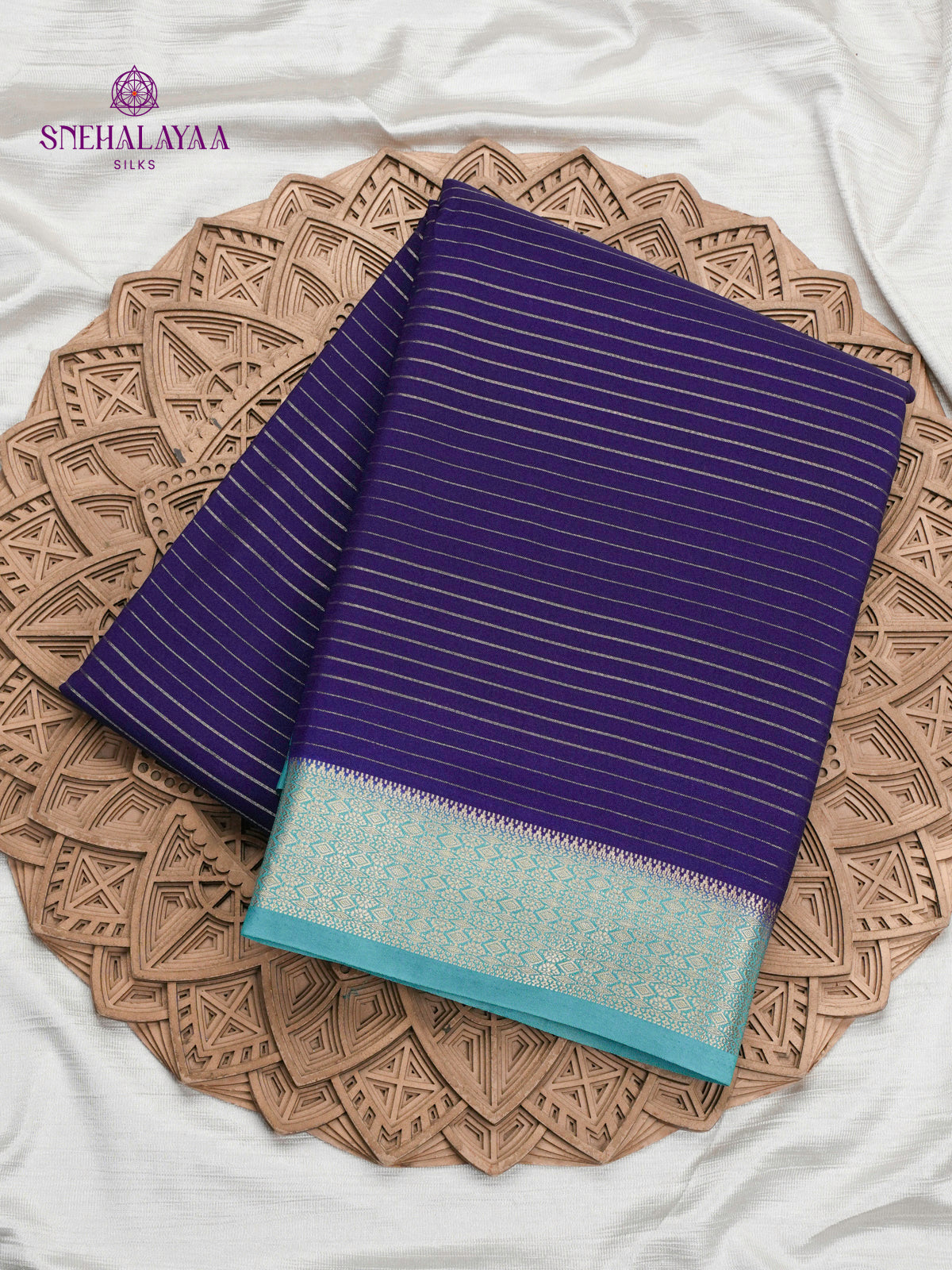 Navy Blue Printed Mysore Silk Saree