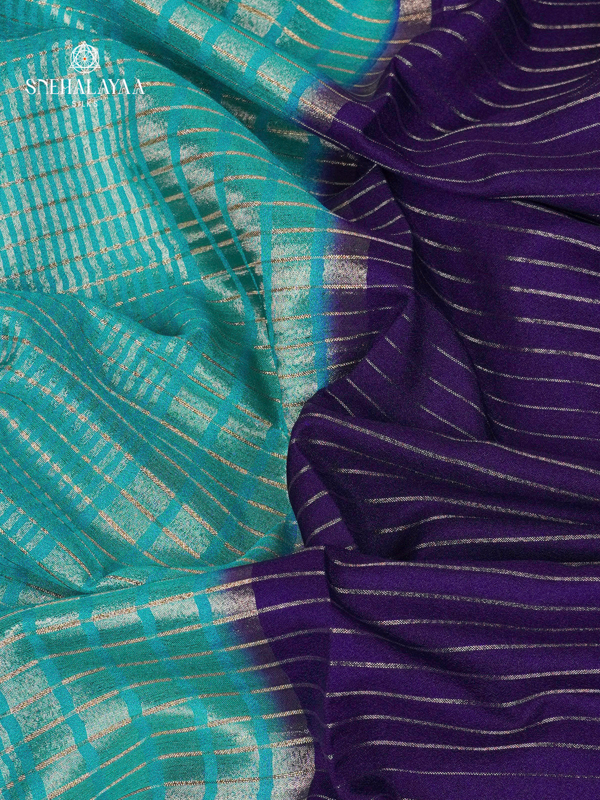 Navy Blue Printed Mysore Silk Saree