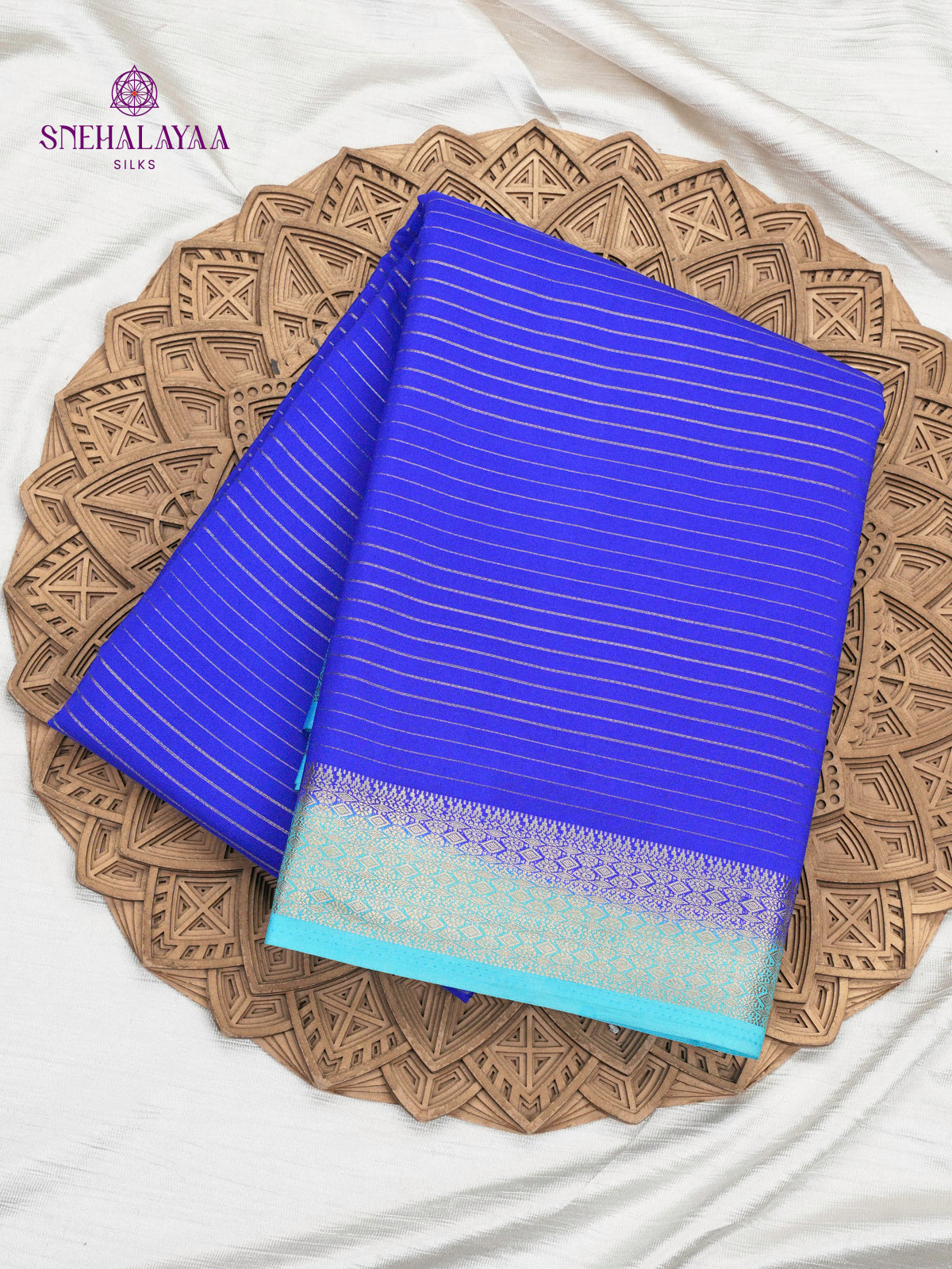 Royal Blue Printed Mysore Silk Saree