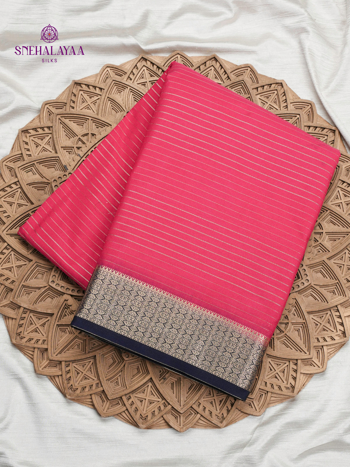 Pale Pink Printed Mysore Silk Saree