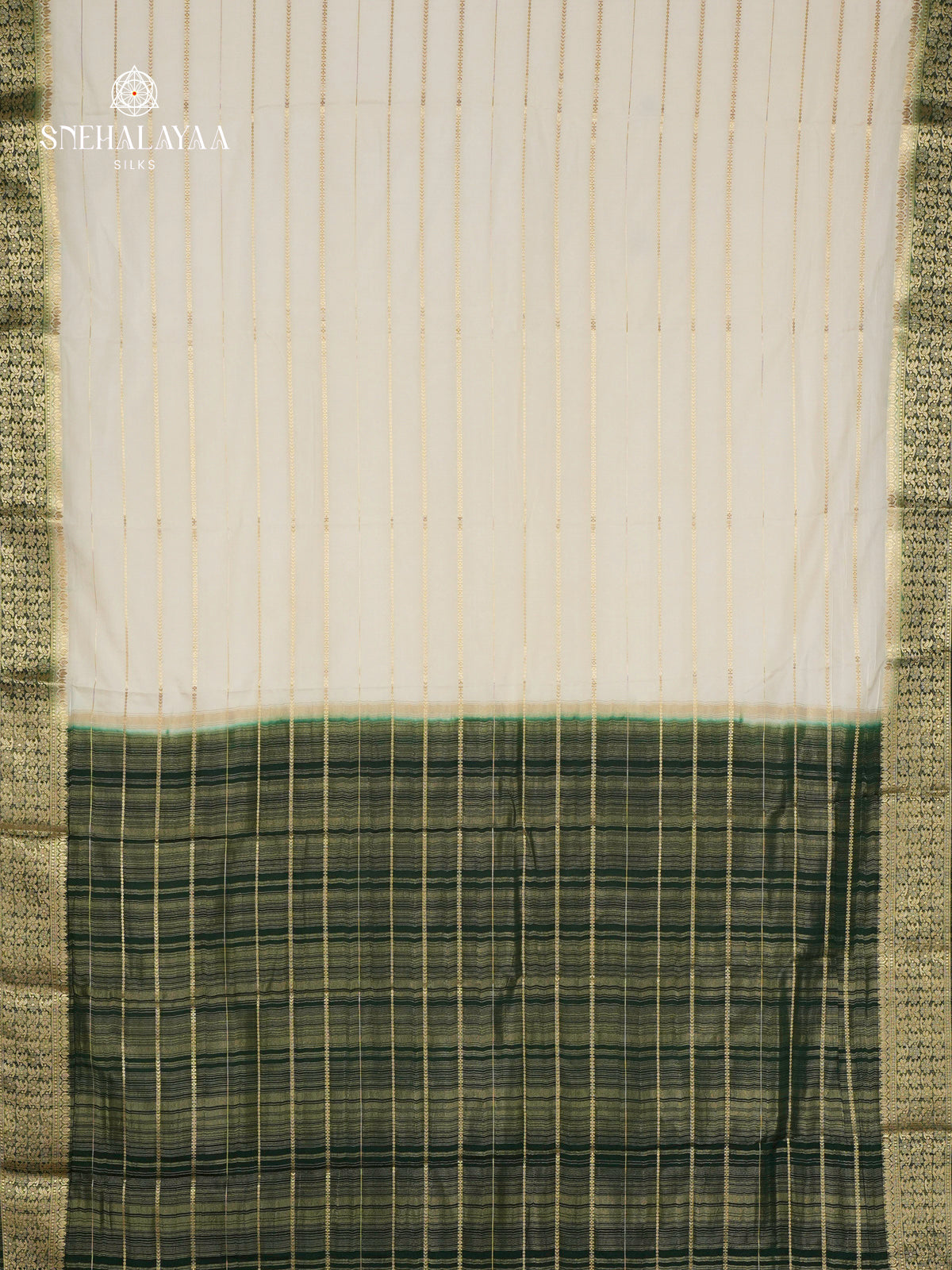 White Printed Mysore Silk Saree