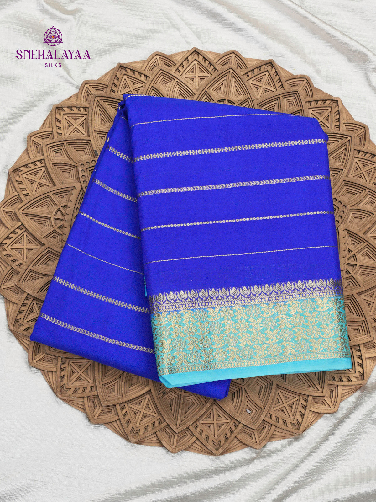 Rich Blue Printed Mysore Silk Saree