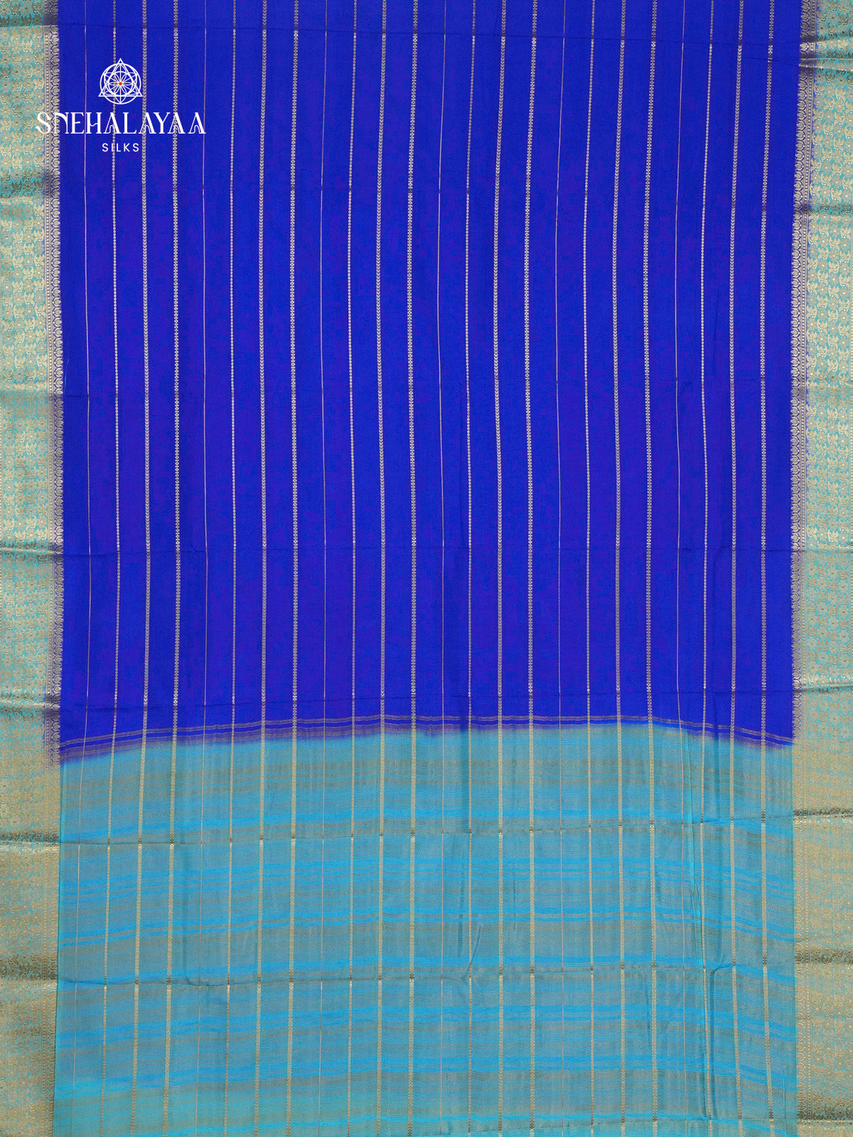 Rich Blue Printed Mysore Silk Saree