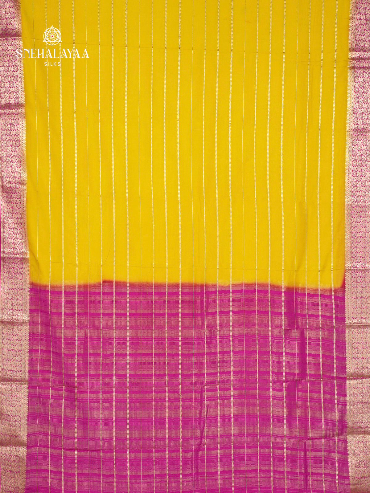 Yellow Printed Mysore Silk Saree