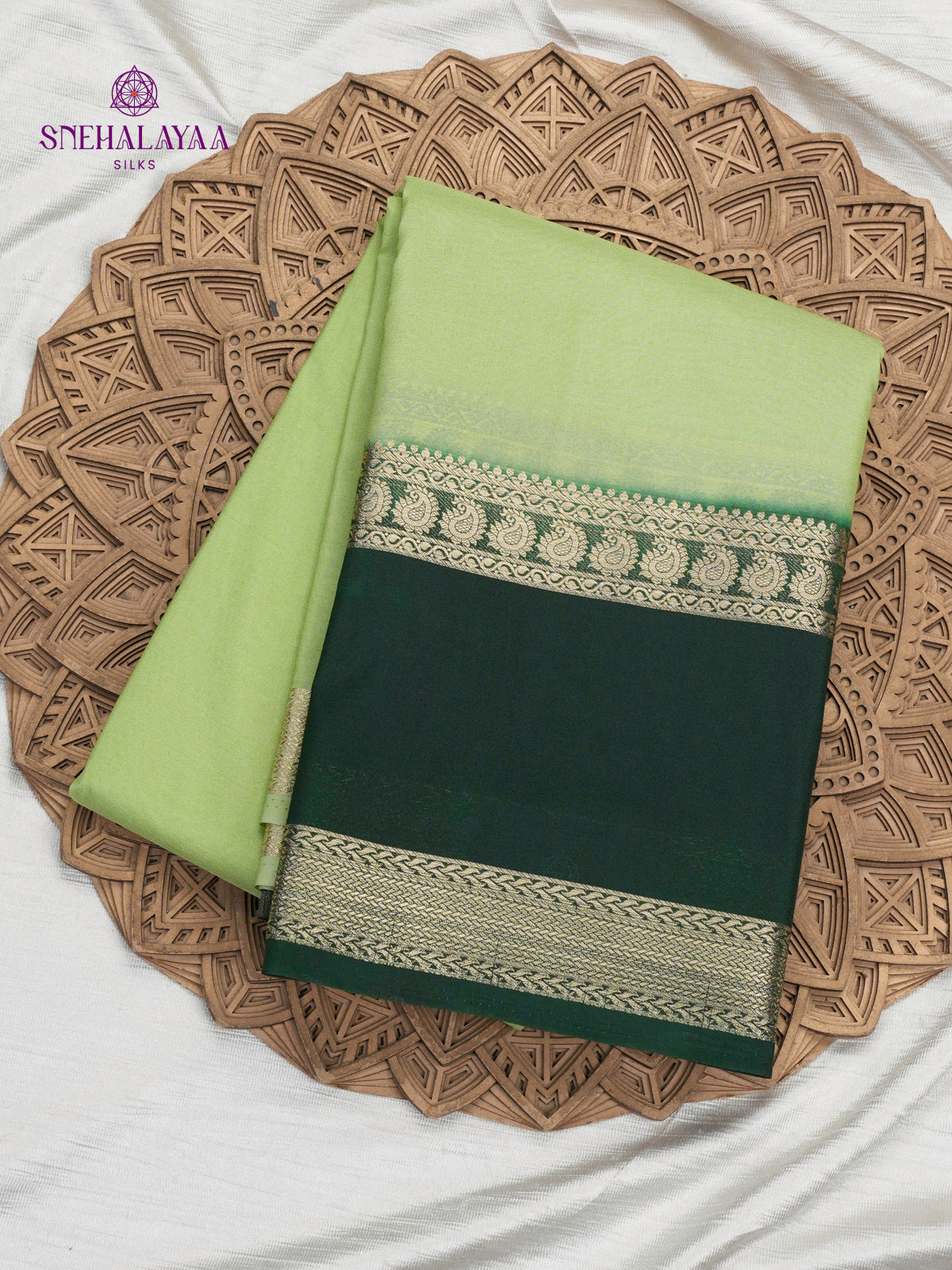 Pista Green Printed Mysore Silk Saree