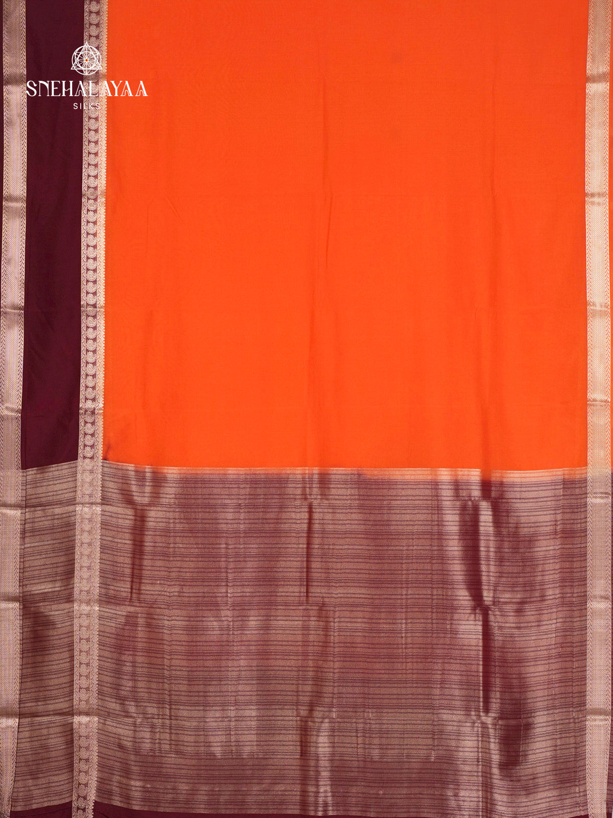 Rust Orange Printed Mysore Silk Saree