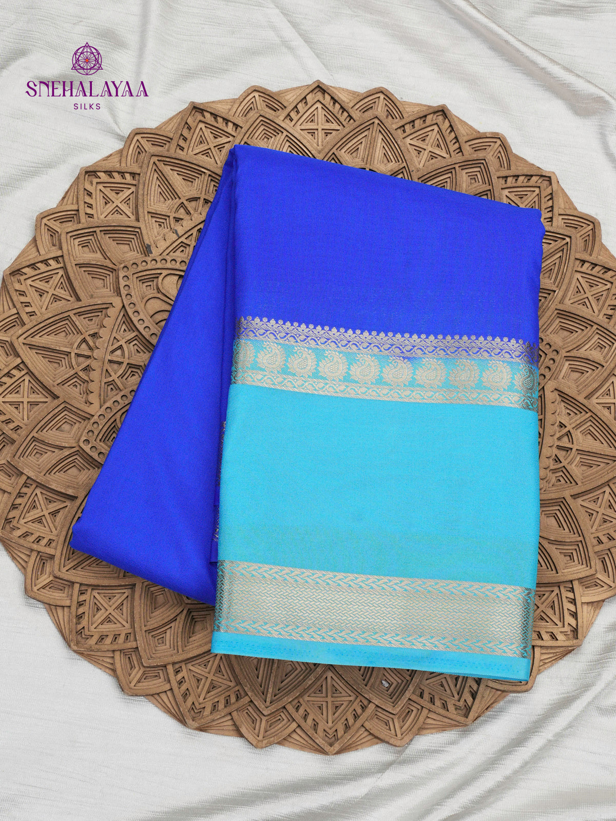 Royal Blue Printed Mysore Silk Saree