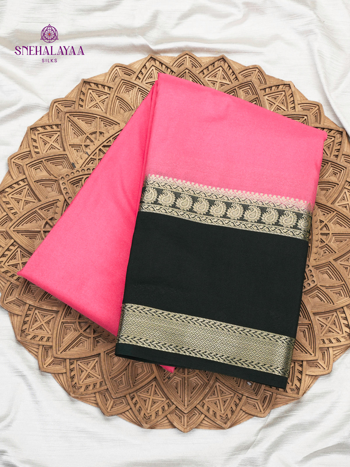 Pink Printed Mysore Silk Saree