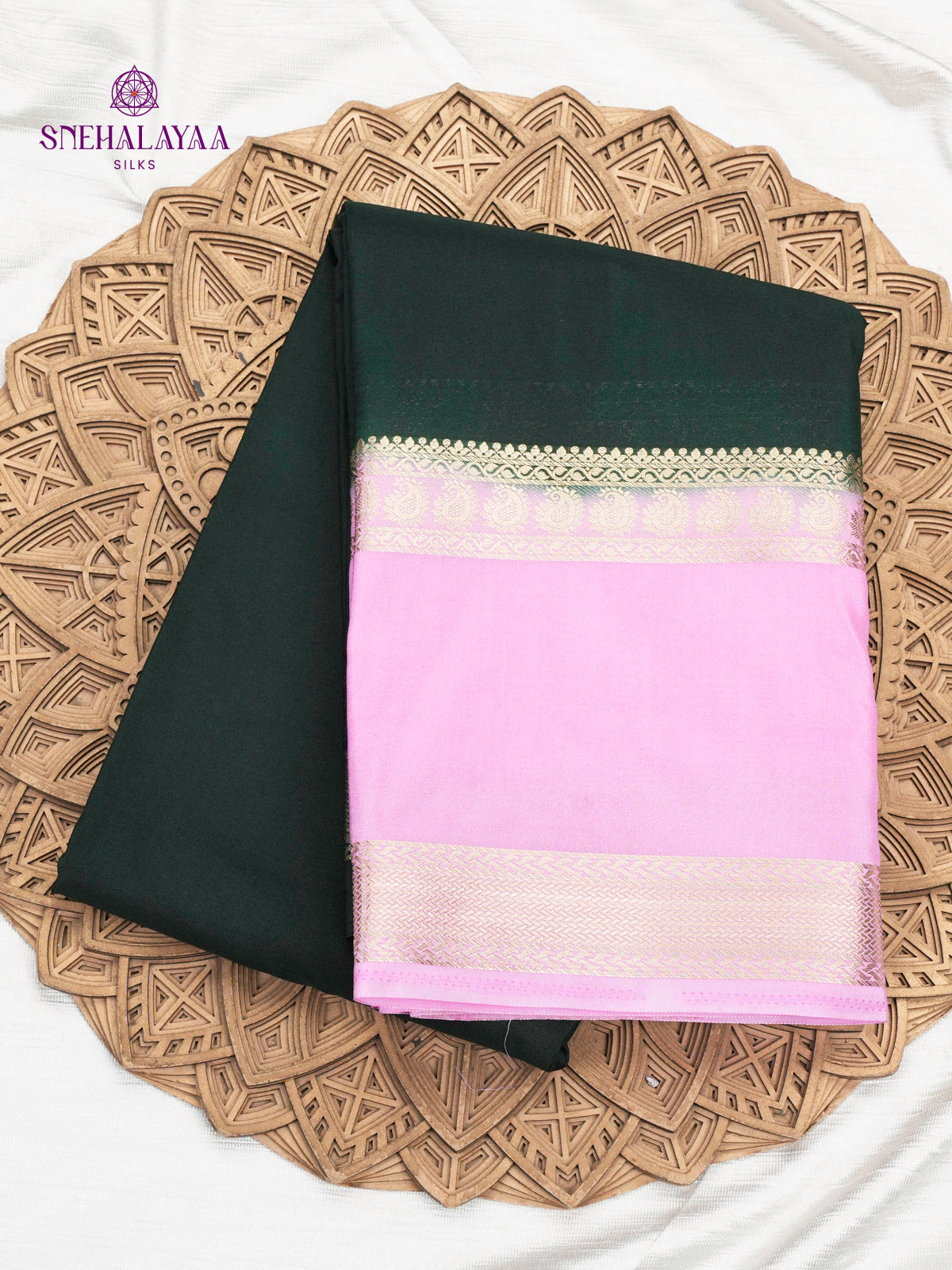 Black Printed Mysore Silk Saree