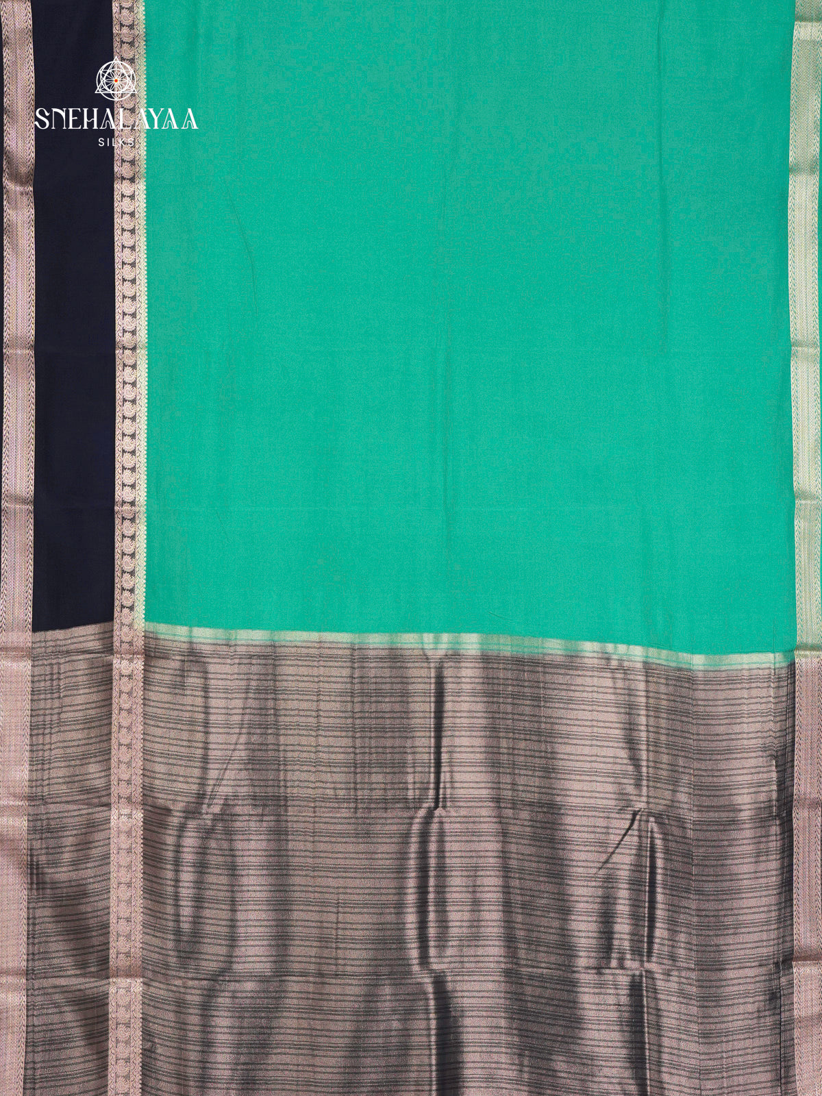 Teal Green Printed Mysore Silk Saree