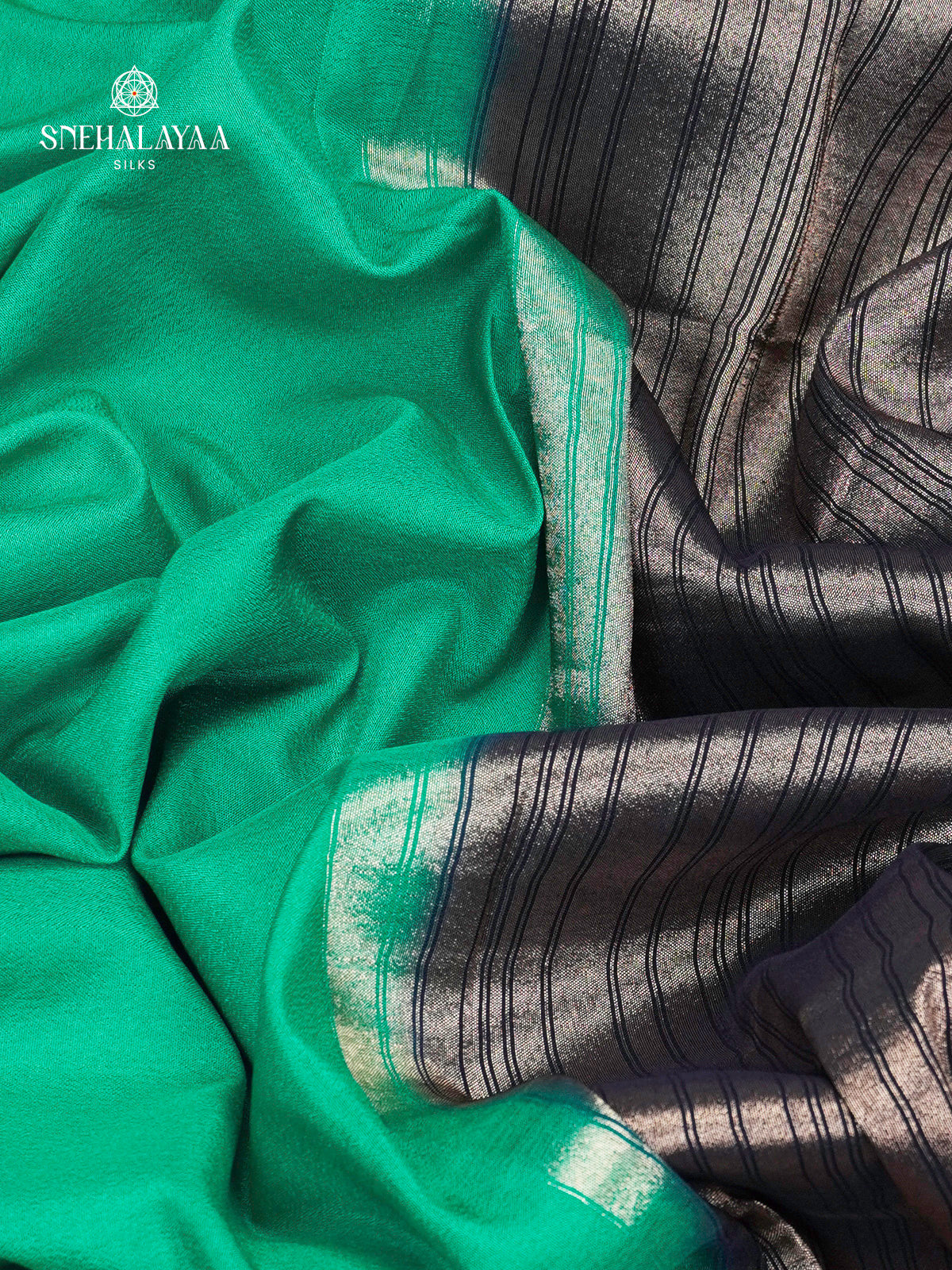 Teal Green Printed Mysore Silk Saree