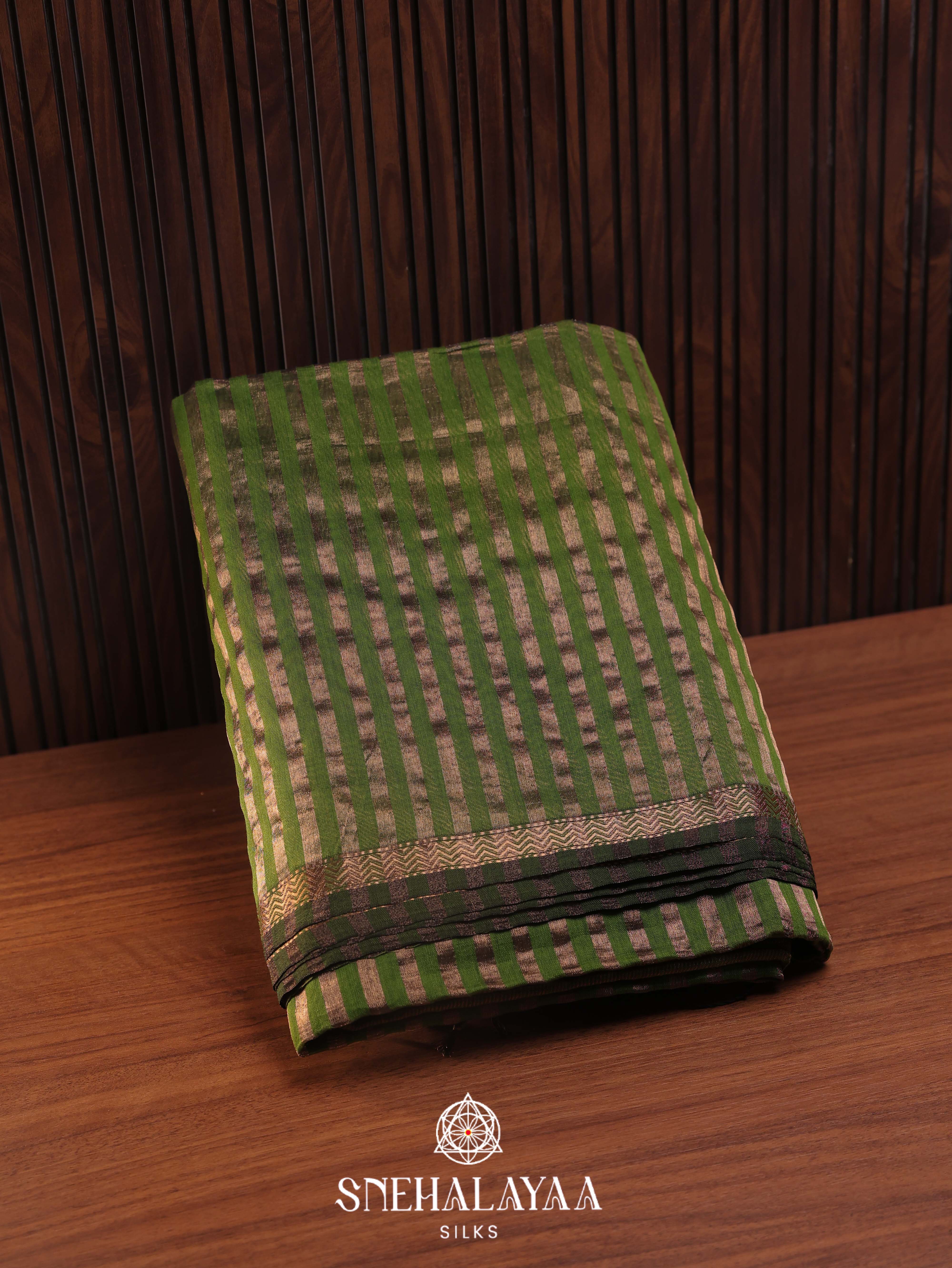 Green Maheshwari Silk Cotton Saree