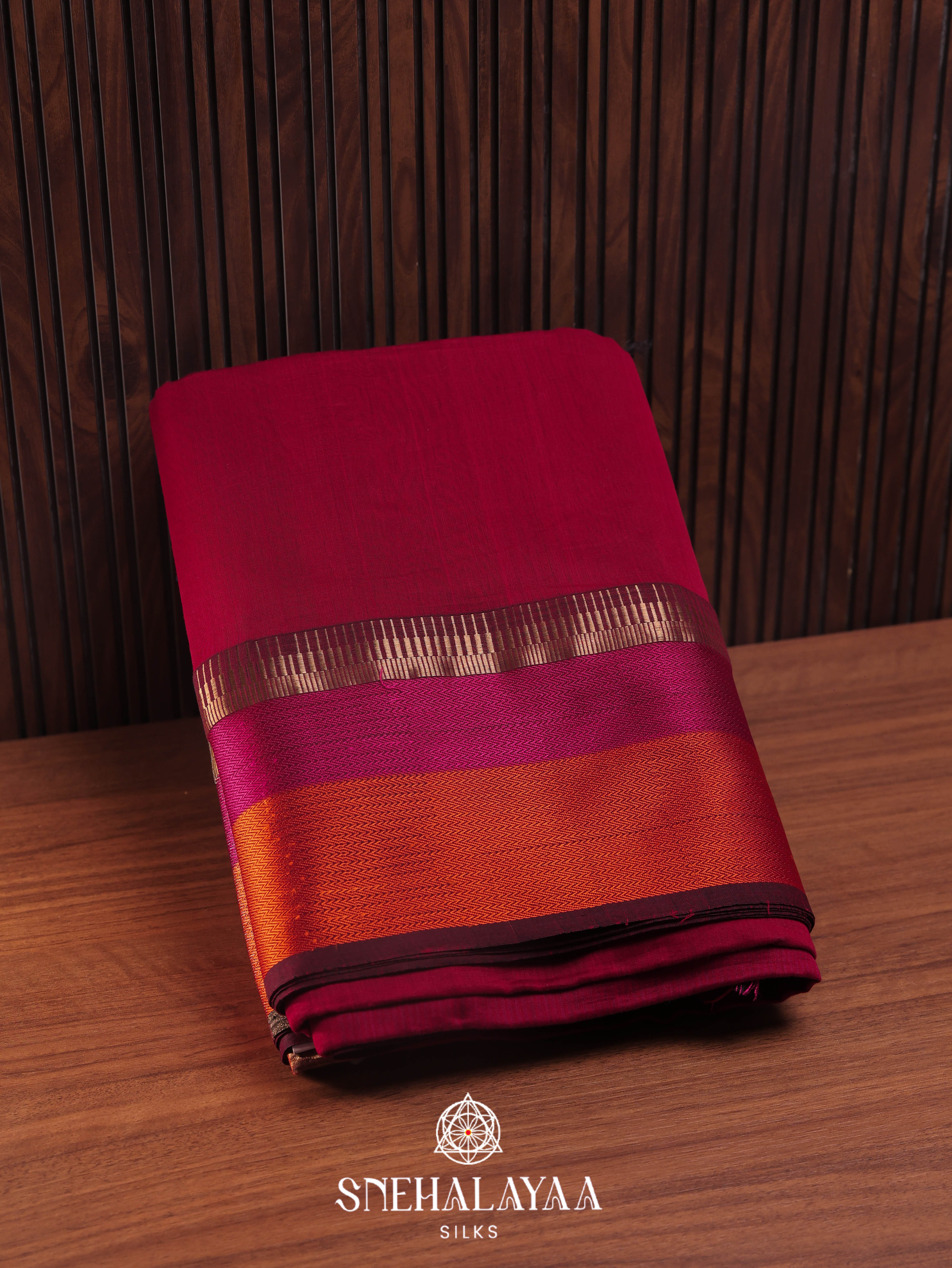 Rani Pink Maheshwari Silk Cotton Saree