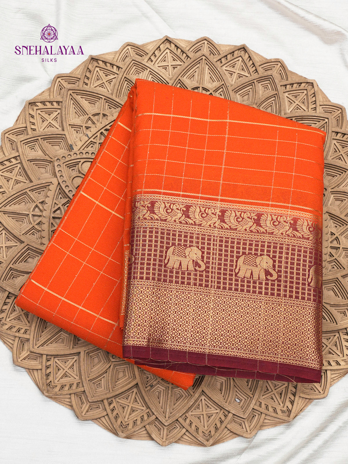 Rust Orange Mysore Silk Saree